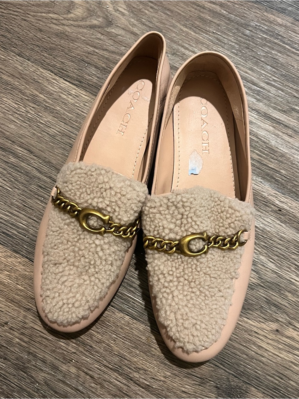 COACH Helena Loafer Horsebit Shoes  Genuine Natural Shearling Trim Beige  Sz 8